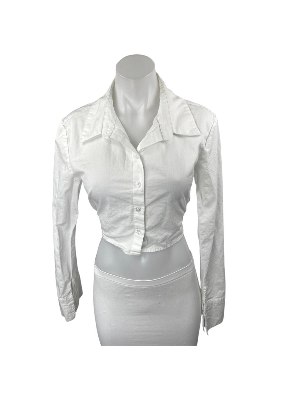 Lioness Women's White Open Back Long Sleeve Button Up Shirt Crop Top Size M